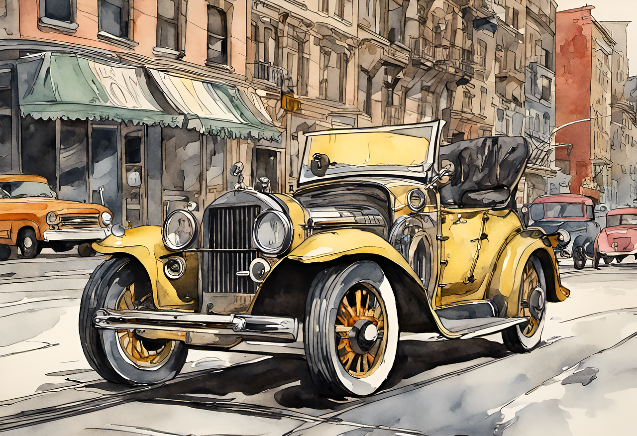 ai generated, antique cars, watercolor-8283017.jpg